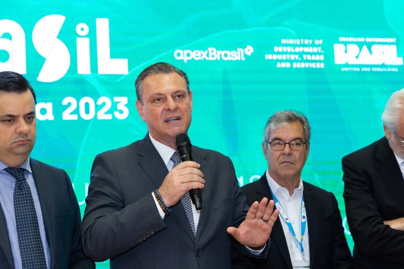 Ministro da Agricultura, Carlos Fávaro, e presidente da Apex-Brasil, Jorge Viana, participaram da abertura do espaço do Brasil na Feira Anuga