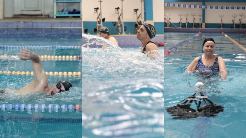 Esporte une natação, ciclismo e corrida, todos feitos na piscina