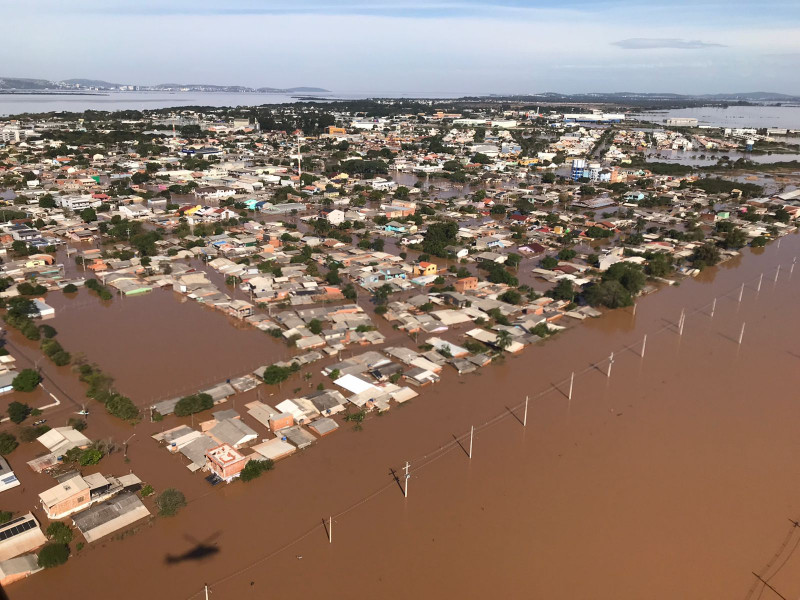 O registro da Defesa Civil mostra a situação de Eldorado do Sul na tarde de terça-feira (7)