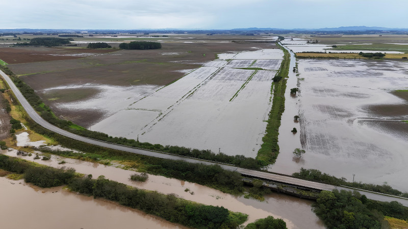 Cheias alagaram lavouras inteiras em propriedades gaúchas, como na cidade de Camaquã 