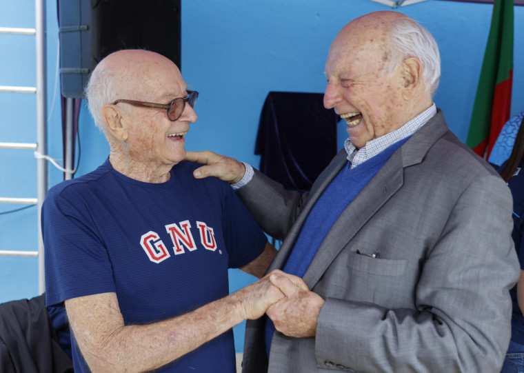 Os amigos Anton Karl Biedermann e Jorge Gerdau Johannpeter no Grêmio Náutico União