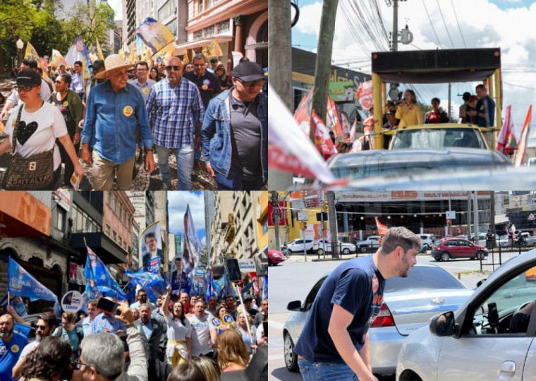 Felipe Camozzato (Novo), Juliana Brizola (PDT), Maria do Rosário (PT) e Sebastião Melo (MDB) aproveitaram dia de sol para intensificar movimentos de campanha